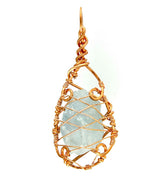 Raw Blue Celestite Crystal Cage Pendant, Copper Wire-Wrapped Handmade, with Chain | Woot & Hammy